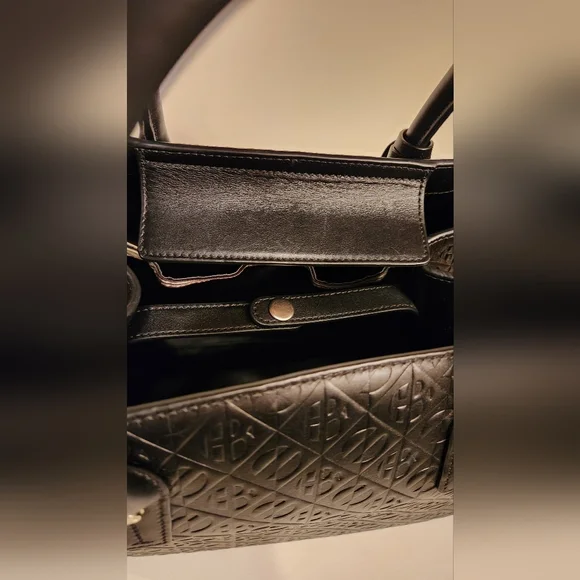 Henri bendel monogram embossed black leather top handle satchel bag - Picture 11 of 11